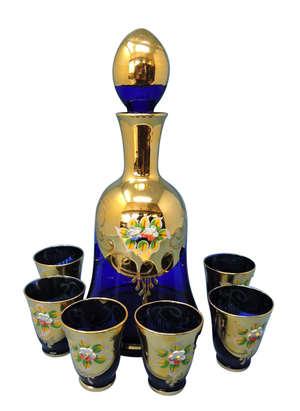 Italian cobalt blue gold glass liqueur set